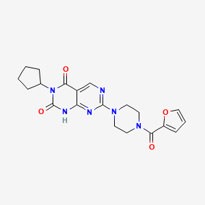 molecular formula C20H22N6O4 B2602936 3-cyclopentyl-7-[4-(2-furoyl)piperazin-1-yl]pyrimido[4,5-d]pyrimidine-2,4(1H,3H)-dione CAS No. 1396863-32-3