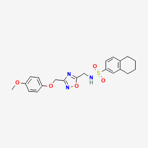 molecular formula C21H23N3O5S B2602948 N-((3-((4-methoxyphenoxy)methyl)-1,2,4-oxadiazol-5-yl)methyl)-5,6,7,8-tetrahydronaphthalene-2-sulfonamide CAS No. 1226433-31-3