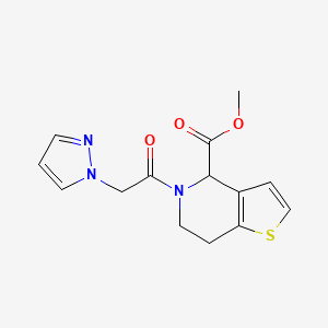 molecular formula C14H15N3O3S B2602958 methyl 5-(2-(1H-pyrazol-1-yl)acetyl)-4,5,6,7-tetrahydrothieno[3,2-c]pyridine-4-carboxylate CAS No. 1421442-91-2