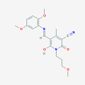 (Z)-5-(((2,5-dimethoxyphenyl)amino)methylene)-1-(3-methoxypropyl)-4-methyl-2,6-dioxo-1,2,5,6-tetrahydropyridine-3-carbonitrile
