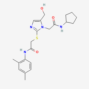 molecular formula C21H28N4O3S B2602985 2-{[1-[2-(cyclopentylamino)-2-oxoethyl]-5-(hydroxymethyl)-1H-imidazol-2-yl]thio}-N-(2,4-dimethylphenyl)acetamide CAS No. 923174-82-7
