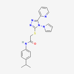 molecular formula C22H22N6OS B2602988 N-[4-(propan-2-yl)phenyl]-2-{[5-(pyridin-2-yl)-4-(1H-pyrrol-1-yl)-4H-1,2,4-triazol-3-yl]sulfanyl}acetamide CAS No. 886932-29-2