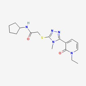 molecular formula C17H23N5O2S B2603003 N-cyclopentyl-2-((5-(1-ethyl-2-oxo-1,2-dihydropyridin-3-yl)-4-methyl-4H-1,2,4-triazol-3-yl)thio)acetamide CAS No. 1105229-05-7