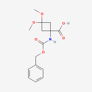 molecular formula C15H19NO6 B2603017 3,3-Dimethoxy-1-(phenylmethoxycarbonylamino)cyclobutane-1-carboxylic acid CAS No. 2470439-31-5