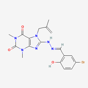 molecular formula C18H19BrN6O3 B2603040 (E)-8-(2-(5-bromo-2-hydroxybenzylidene)hydrazinyl)-1,3-dimethyl-7-(2-methylallyl)-1H-purine-2,6(3H,7H)-dione CAS No. 361173-36-6