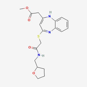 molecular formula C19H23N3O4S B2603050 醋酸[4-({2-氧代-2-[(四氢呋喃-2-基甲基)氨基]乙基}硫代)-1H-1,5-苯并二氮杂卓-2-基]甲酯 CAS No. 1189648-25-6