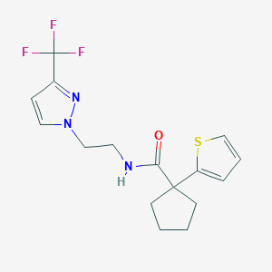 molecular formula C16H18F3N3OS B2603052 1-(噻吩-2-基)-N-(2-(3-(三氟甲基)-1H-吡唑-1-基)乙基)环戊烷甲酰胺 CAS No. 1448045-71-3