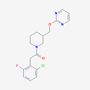 molecular formula C18H19ClFN3O2 B2603055 2-(2-Chloro-6-fluorophenyl)-1-[3-(pyrimidin-2-yloxymethyl)piperidin-1-yl]ethanone CAS No. 2379977-49-6