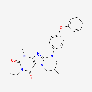 molecular formula C24H25N5O3 B2603070 3-ethyl-1,7-dimethyl-9-(4-phenoxyphenyl)-6,7,8,9-tetrahydropyrimido[2,1-f]purine-2,4(1H,3H)-dione CAS No. 923482-58-0