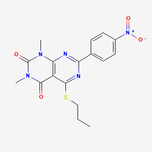 molecular formula C17H17N5O4S B2603077 1,3-dimethyl-7-(4-nitrophenyl)-5-(propylthio)pyrimido[4,5-d]pyrimidine-2,4(1H,3H)-dione CAS No. 852171-49-4