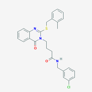 molecular formula C27H26ClN3O2S B2603079 N-[(3-氯苯基)甲基]-4-[2-[(2-甲基苯基)甲硫基]-4-氧代喹唑啉-3-基]丁酰胺 CAS No. 451464-79-2