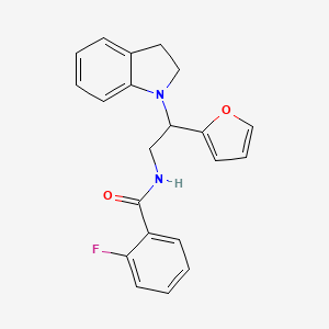 molecular formula C21H19FN2O2 B2603091 2-氟-N-(2-(呋喃-2-基)-2-(吲哚-1-基)乙基)苯甲酰胺 CAS No. 898432-53-6