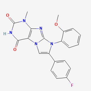 molecular formula C21H16FN5O3 B2603092 7-(4-氟苯基)-8-(2-甲氧苯基)-1-甲基-1H-咪唑并[2,1-f]嘌呤-2,4(3H,8H)-二酮 CAS No. 923504-95-4