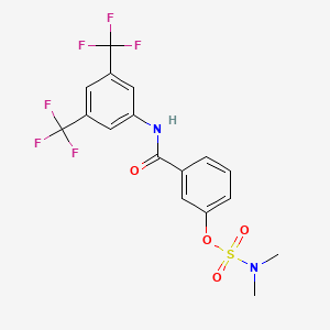molecular formula C17H14F6N2O4S B2603097 3-[{[3,5-双(三氟甲基)苯胺]羰基}苯基]-N,N-二甲基氨基磺酸盐 CAS No. 338405-87-1