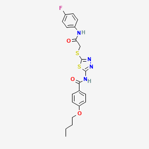 molecular formula C21H21FN4O3S2 B2603100 4-butoxy-N-(5-((2-((4-fluorophenyl)amino)-2-oxoethyl)thio)-1,3,4-thiadiazol-2-yl)benzamide CAS No. 392297-73-3