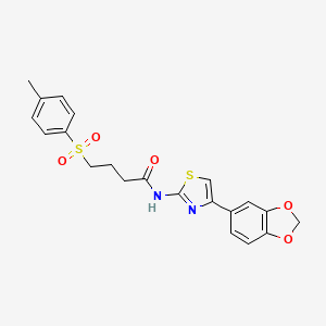 molecular formula C21H20N2O5S2 B2603125 N-(4-(benzo[d][1,3]dioxol-5-yl)thiazol-2-yl)-4-tosylbutanamide CAS No. 941925-72-0