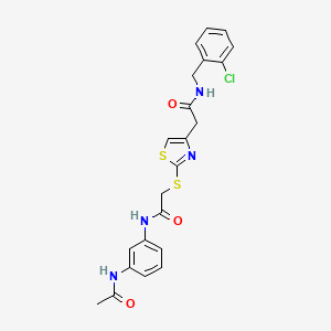 molecular formula C22H21ClN4O3S2 B2603128 N-(3-acetamidophenyl)-2-((4-(2-((2-chlorobenzyl)amino)-2-oxoethyl)thiazol-2-yl)thio)acetamide CAS No. 953983-42-1