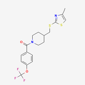 molecular formula C18H19F3N2O2S2 B2603130 (4-(((4-Methylthiazol-2-yl)thio)methyl)piperidin-1-yl)(4-(trifluoromethoxy)phenyl)methanone CAS No. 1421482-89-4