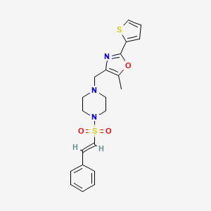molecular formula C21H23N3O3S2 B2603134 5-methyl-4-[[4-[(E)-2-phenylethenyl]sulfonylpiperazin-1-yl]methyl]-2-thiophen-2-yl-1,3-oxazole CAS No. 1241694-71-2