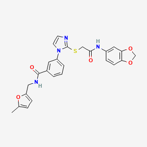 molecular formula C25H22N4O5S B2603161 3-(2-{[2-(1,3-benzodioxol-5-ylamino)-2-oxoethyl]thio}-1H-imidazol-1-yl)-N-[(5-methyl-2-furyl)methyl]benzamide CAS No. 1115564-74-3