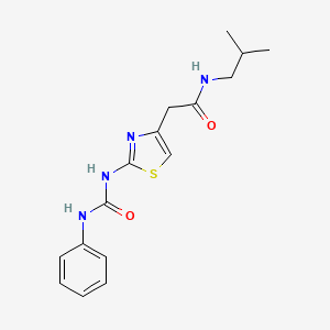 molecular formula C16H20N4O2S B2603166 N-异丁基-2-(2-(3-苯基脲基)噻唑-4-基)乙酰胺 CAS No. 923139-19-9