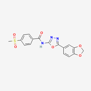 molecular formula C17H13N3O6S B2603168 N-(5-(苯并[d][1,3]二氧杂环-5-基)-1,3,4-恶二唑-2-基)-4-(甲磺酰基)苯甲酰胺 CAS No. 922090-53-7