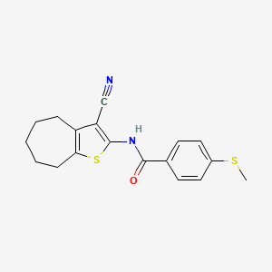 molecular formula C18H18N2OS2 B2603183 N-(3-cyano-5,6,7,8-tetrahydro-4H-cyclohepta[b]thiophen-2-yl)-4-(methylthio)benzamide CAS No. 896352-45-7