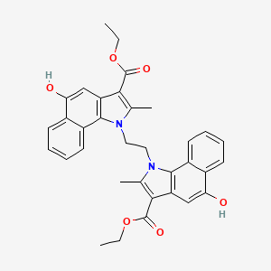 molecular formula C34H32N2O6 B2603190 Ethyl 1-(2-(3-(ethoxycarbonyl)-5-hydroxy-2-methyl-1H-benzo[g]indol-1-yl)ethyl)-5-hydroxy-2-methyl-1H-benzo[g]indole-3-carboxylate CAS No. 176693-97-3