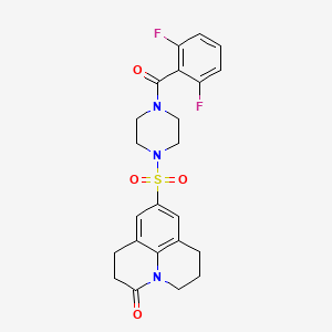 molecular formula C23H23F2N3O4S B2603196 9-((4-(2,6-difluorobenzoyl)piperazin-1-yl)sulfonyl)-1,2,6,7-tetrahydropyrido[3,2,1-ij]quinolin-3(5H)-one CAS No. 946361-48-4