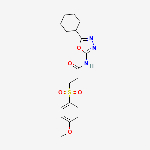 molecular formula C18H23N3O5S B2603201 N-(5-环己基-1,3,4-恶二唑-2-基)-3-((4-甲氧苯基)磺酰基)丙酰胺 CAS No. 922078-57-7