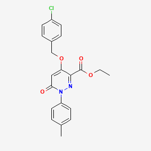 molecular formula C21H19ClN2O4 B2603202 Ethyl 4-((4-chlorobenzyl)oxy)-6-oxo-1-(p-tolyl)-1,6-dihydropyridazine-3-carboxylate CAS No. 899975-78-1