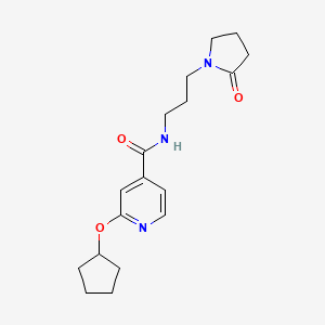 molecular formula C18H25N3O3 B2603212 2-(cyclopentyloxy)-N-(3-(2-oxopyrrolidin-1-yl)propyl)isonicotinamide CAS No. 2034617-85-9