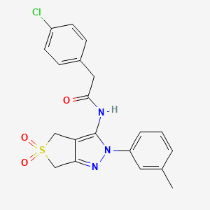 molecular formula C20H18ClN3O3S B2603231 2-(4-chlorophenyl)-N-[2-(3-methylphenyl)-5,5-dioxo-2H,4H,6H-5lambda6-thieno[3,4-c]pyrazol-3-yl]acetamide CAS No. 893944-70-2