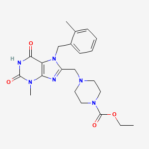 molecular formula C22H28N6O4 B2603249 ETHYL 4-({3-METHYL-7-[(2-METHYLPHENYL)METHYL]-2,6-DIOXO-2,3,6,7-TETRAHYDRO-1H-PURIN-8-YL}METHYL)PIPERAZINE-1-CARBOXYLATE CAS No. 862979-53-1