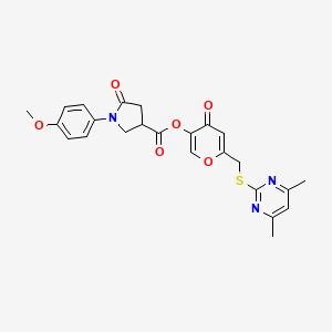 molecular formula C24H23N3O6S B2603270 6-(((4,6-dimethylpyrimidin-2-yl)thio)methyl)-4-oxo-4H-pyran-3-yl 1-(4-methoxyphenyl)-5-oxopyrrolidine-3-carboxylate CAS No. 877637-74-6