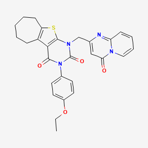 molecular formula C28H26N4O4S B2603278 3-(4-ethoxyphenyl)-1-((4-oxo-4H-pyrido[1,2-a]pyrimidin-2-yl)methyl)-6,7,8,9-tetrahydro-1H-cyclohepta[4,5]thieno[2,3-d]pyrimidine-2,4(3H,5H)-dione CAS No. 865655-52-3