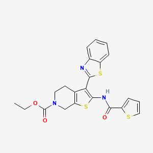 molecular formula C22H19N3O3S3 B2603282 3-(苯并[d]噻唑-2-基)-2-(噻吩-2-甲酰胺基)-4,5-二氢噻吩并[2,3-c]吡啶-6(7H)-甲酸乙酯 CAS No. 864927-30-0