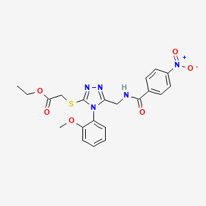 molecular formula C21H21N5O6S B2603291 ethyl 2-((4-(2-methoxyphenyl)-5-((4-nitrobenzamido)methyl)-4H-1,2,4-triazol-3-yl)thio)acetate CAS No. 689750-05-8