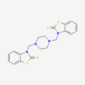 molecular formula C20H20N4S4 B2603300 3-[[4-[(2-硫代亚甲基-1,3-苯并噻唑-3-基)甲基]哌嗪-1-基]甲基]-1,3-苯并噻唑-2-硫酮 CAS No. 86370-21-0