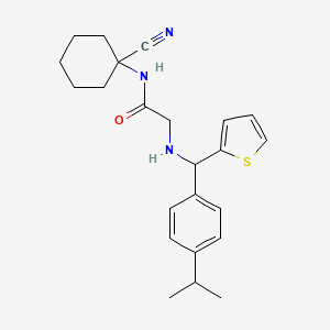 molecular formula C23H29N3OS B2603320 N-(1-cyanocyclohexyl)-2-({[4-(propan-2-yl)phenyl](thiophen-2-yl)methyl}amino)acetamide CAS No. 1211326-11-2
