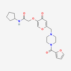 molecular formula C22H27N3O6 B2603325 N-环戊基-2-((6-((4-(呋喃-2-羰基)哌嗪-1-基)甲基)-4-氧代-4H-吡喃-3-基)氧基)乙酰胺 CAS No. 898417-61-3