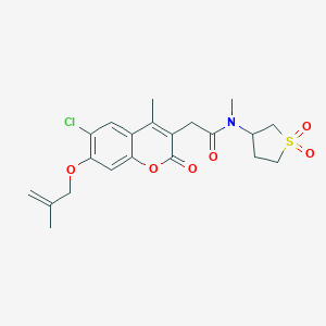 molecular formula C21H24ClNO6S B260333 2-{6-chloro-4-methyl-7-[(2-methyl-2-propenyl)oxy]-2-oxo-2H-chromen-3-yl}-N-(1,1-dioxidotetrahydro-3-thienyl)-N-methylacetamide 