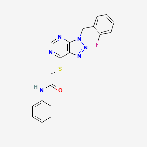 molecular formula C20H17FN6OS B2603339 2-[3-[(2-fluorophenyl)methyl]triazolo[4,5-d]pyrimidin-7-yl]sulfanyl-N-(4-methylphenyl)acetamide CAS No. 863458-44-0