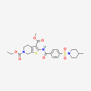 molecular formula C25H31N3O7S2 B2603352 6-ethyl 3-methyl 2-(4-((4-methylpiperidin-1-yl)sulfonyl)benzamido)-4,5-dihydrothieno[2,3-c]pyridine-3,6(7H)-dicarboxylate CAS No. 449770-75-6