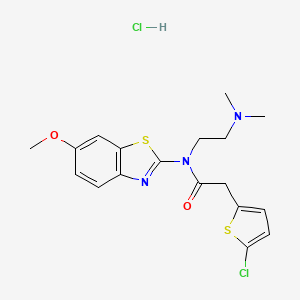 molecular formula C18H21Cl2N3O2S2 B2603361 2-(5-chlorothiophen-2-yl)-N-(2-(dimethylamino)ethyl)-N-(6-methoxybenzo[d]thiazol-2-yl)acetamide hydrochloride CAS No. 1329953-76-5