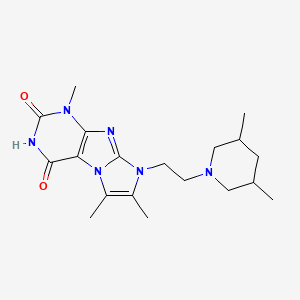 molecular formula C19H28N6O2 B2603373 8-[2-(3,5-Dimethylpiperidyl)ethyl]-1,6,7-trimethyl-1,3,5-trihydro-4-imidazolin o[1,2-h]purine-2,4-dione CAS No. 919019-64-0