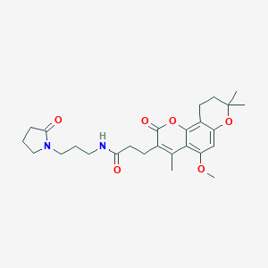 molecular formula C26H34N2O6 B260338 3-(5-methoxy-4,8,8-trimethyl-2-oxo-9,10-dihydro-2H,8H-pyrano[2,3-f]chromen-3-yl)-N-[3-(2-oxo-1-pyrrolidinyl)propyl]propanamide 