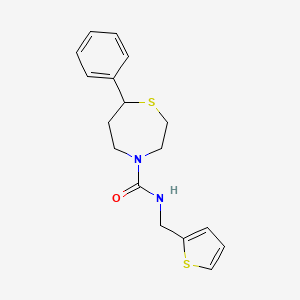 molecular formula C17H20N2OS2 B2603392 7-phenyl-N-(thiophen-2-ylmethyl)-1,4-thiazepane-4-carboxamide CAS No. 1797185-19-3