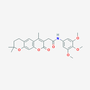 molecular formula C26H29NO7 B260341 N-(3,4,5-trimethoxyphenyl)-2-(4,8,8-trimethyl-2-oxo-7,8-dihydro-2H,6H-pyrano[3,2-g]chromen-3-yl)acetamide 