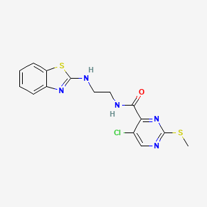 molecular formula C15H14ClN5OS2 B2603411 N-{2-[(1,3-benzothiazol-2-yl)amino]ethyl}-5-chloro-2-(methylsulfanyl)pyrimidine-4-carboxamide CAS No. 1208725-69-2
